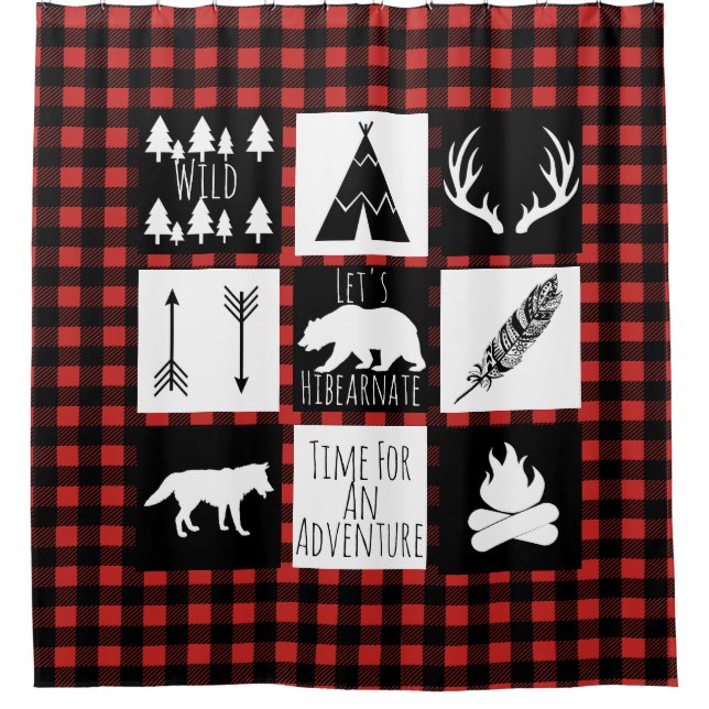 Rustic Wilderness & Animals Buffalo Karo Kariert Duschvorhang (Vorderseite)