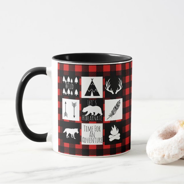 Rustic Wilderness & Animals Buffalo Karo Kariert Tasse (Mit Donut)