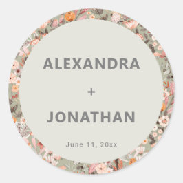 Rustic Wildflower Botanical Couples Shower Custom Runder Aufkleber