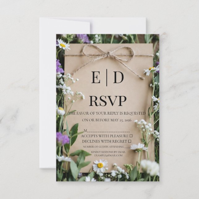 Rustic Wildflower Botanical Kraft Paper Wedding RSVP Karte (Vorderseite)