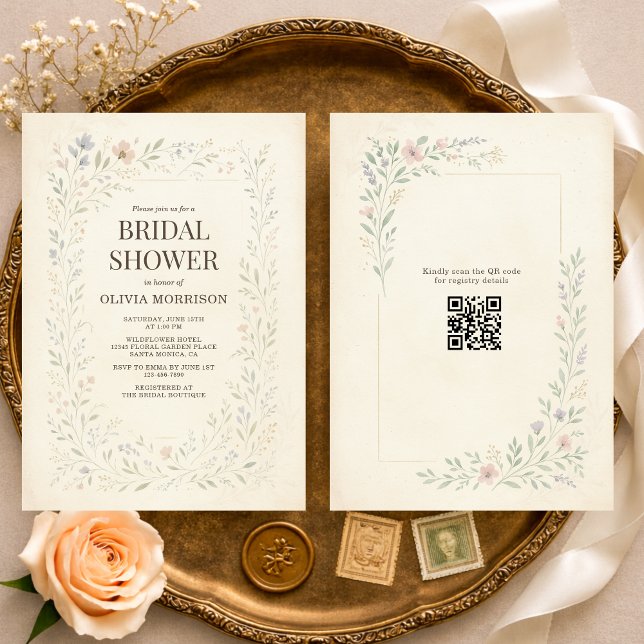 Rustic Wildflower Garden QR Code Bridal Shower Einladung (Von Creator hochgeladen)
