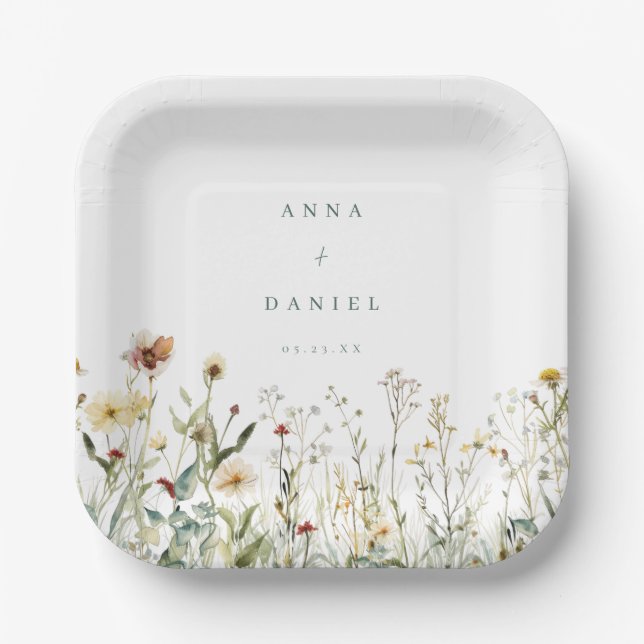 Rustic Wildflower Meadow Wedding Pappteller (Vorderseite)