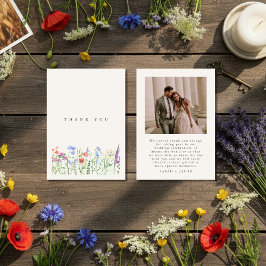 Rustic Wildflower Meadow Wedding Photo Dankeskarte