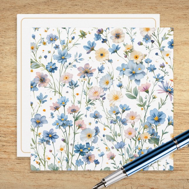 Rustic Wildflower Patterned Botanical Garden Mitteilungskarte (A pretty note card adorned with wildflowers in a watercolor style)