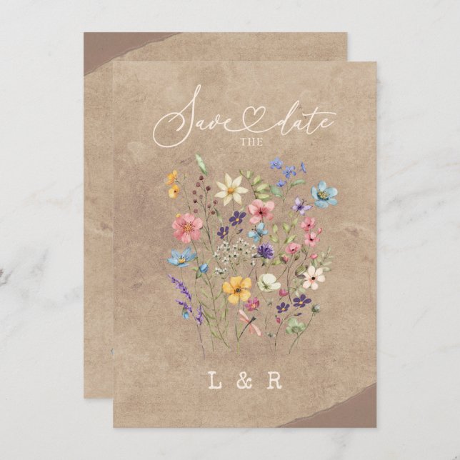 Rustic Wildflower Save the Date No Photo Wedding  Mitteilungskarte (Vorne/Hinten)