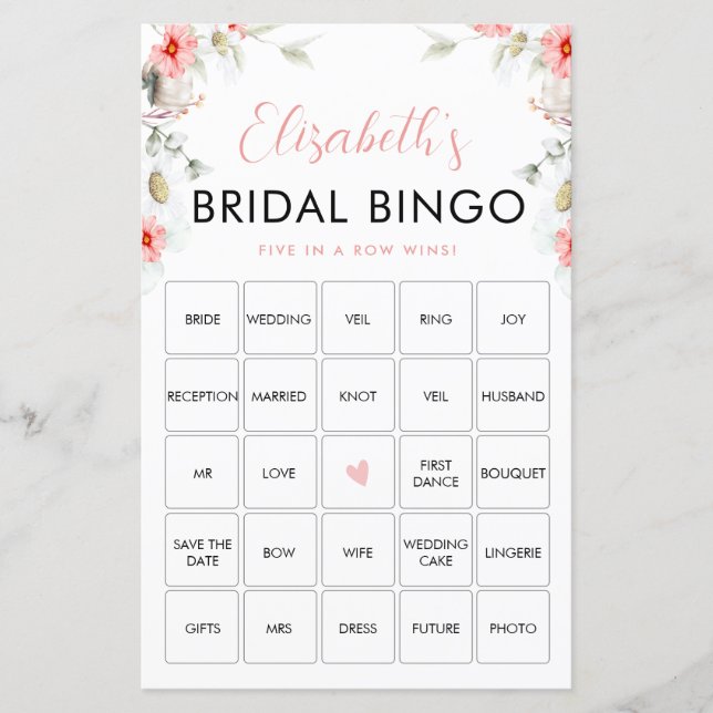Rustic Wildflowers Bingo Game Card (Vorderseite)