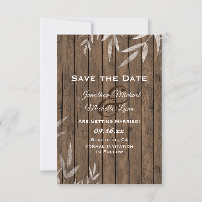 Rustic Willow on Wood Wedding Save The Date (Vorderseite)