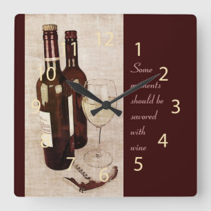 Rustic wine bottles and wine glass clock quadratische wanduhr