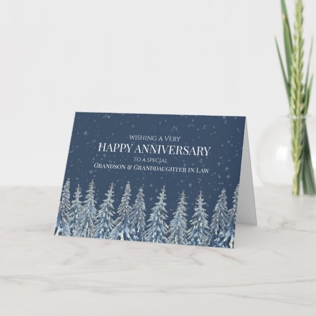 Rustic Winter Anniversary Grandson & Wife Card Dankeskarte (Vorderseite)