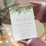 Rustic Winter Berries Pine Greenery Bridal Shower Einladung<br><div class="desc">Beautiful bridal shower invitation featuring hand-painted botanical watercolor illustrations of winter greenery,  pine and spruce branches,  cones and holly berries. Perfect choice for winter or Christmas holiday themed weddings.</div>
