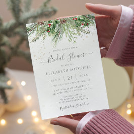 Rustic Winter Berries Pine Greenery Bridal Shower Einladung