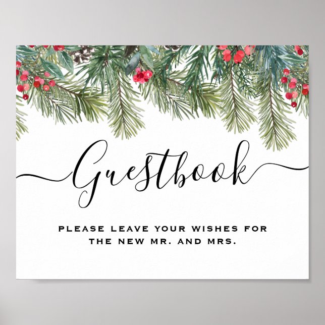 Rustic Winter Berry Pine Greenery Wedding Poster (Vorne)