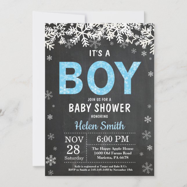 Rustic Winter Boy Baby Shower Einladung (Vorderseite)