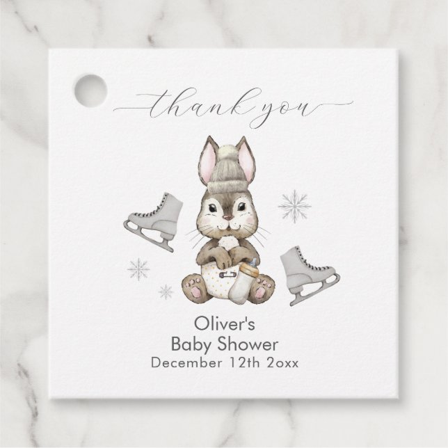 Rustic Winter Bunny Ice Skate Baby Shower Geschenkanhänger (Vorderseite)
