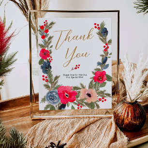 Rustic Winter Floral Watercolor Wedding danke Poster