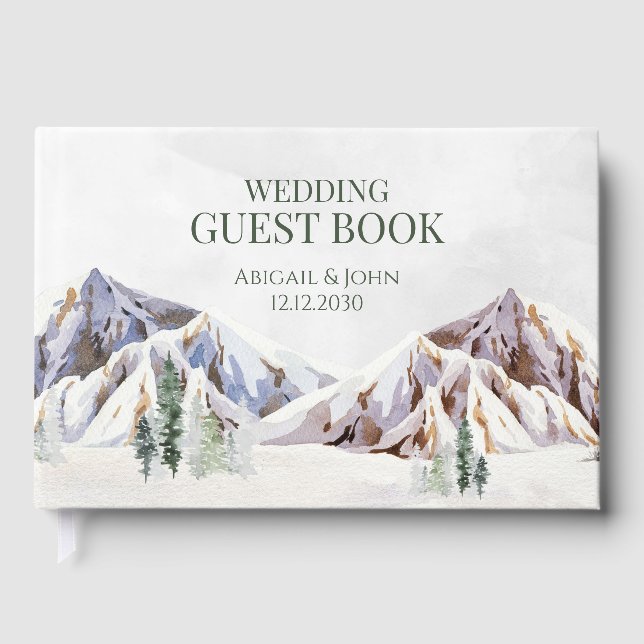 Rustic Winter Forest Mountain Wedding Gästebuch (Vorderseite)