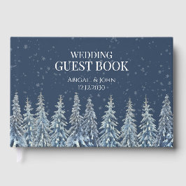 Rustic Winter Forest Navy Blue Wedding Gästebuch
