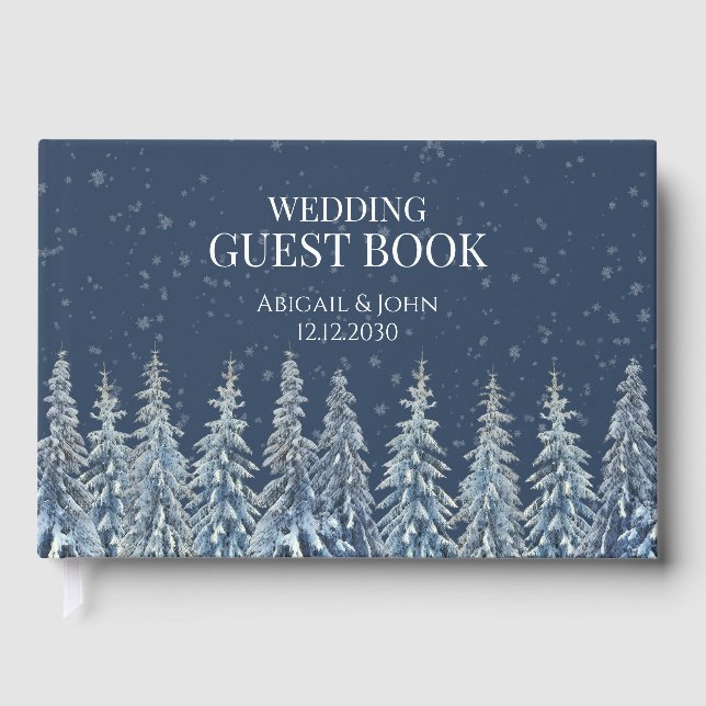 Rustic Winter Forest Navy Blue Wedding Gästebuch (Vorderseite)
