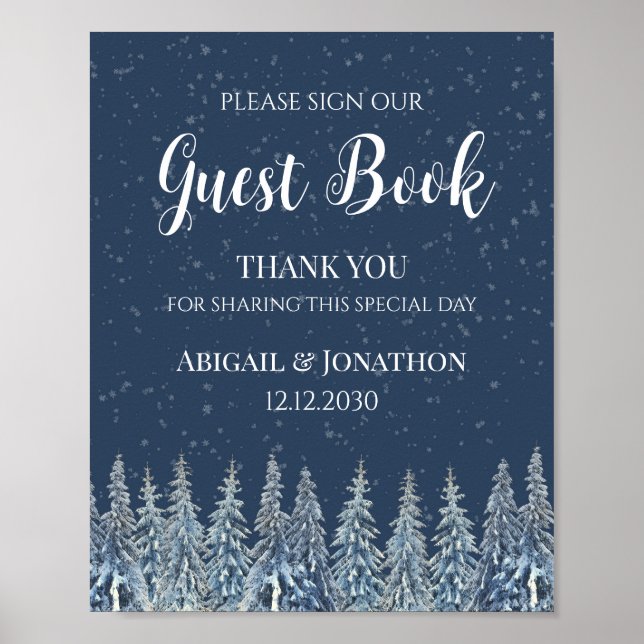 Rustic Winter Forest Wedding Guest Book Sign Poster (Vorne)