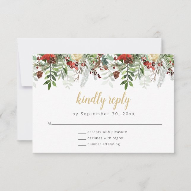 Rustic Winter Greenery RSVP Card Hochzeit (Vorderseite)