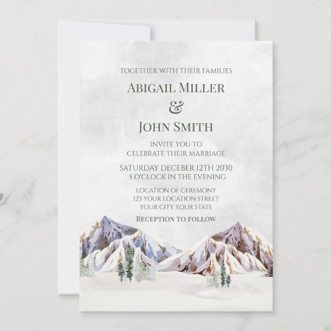 Rustic Winter Mountain Forest Wedding Invitations Einladung (Vorderseite)