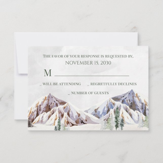 Rustic Winter Mountain Forest Wedding RSVP (Vorderseite)
