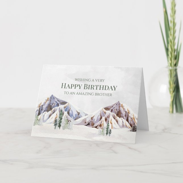 Rustic Winter Mountain Happy Birthday Brother Card Dankeskarte (Vorderseite)