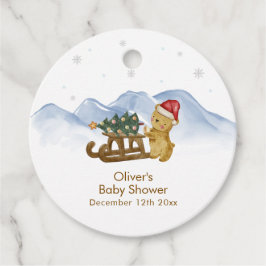 Rustic Winter Mountain Sleigh Bear Baby Shower Geschenkanhänger