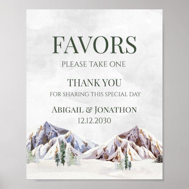 Rustic Winter Mountain Wedding Favors Sign Poster (Vorne)