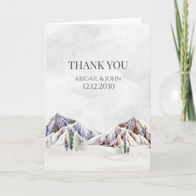 Rustic Winter Mountain Wedding Thank You Card Dankeskarte (Vorderseite)