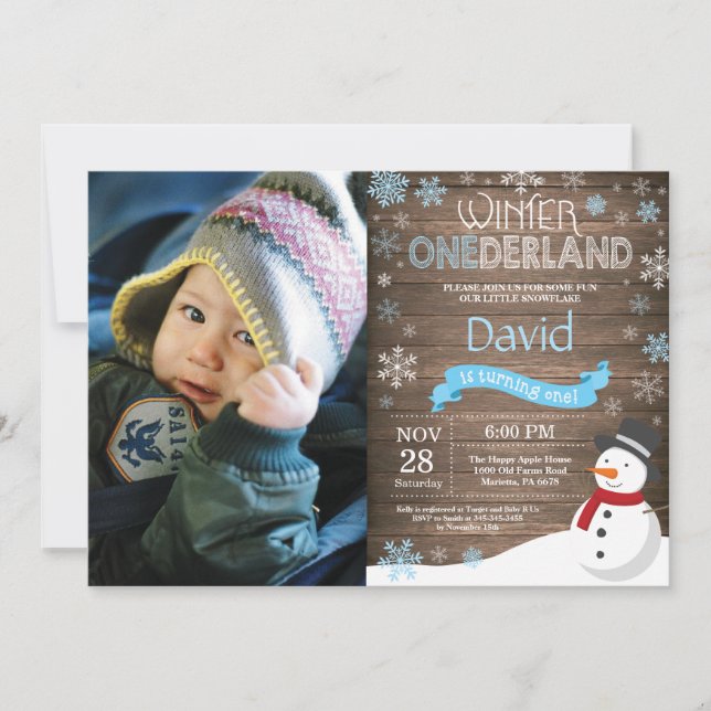 Rustic Winter Onederland 1. Geburtstag Einladung (Vorderseite)