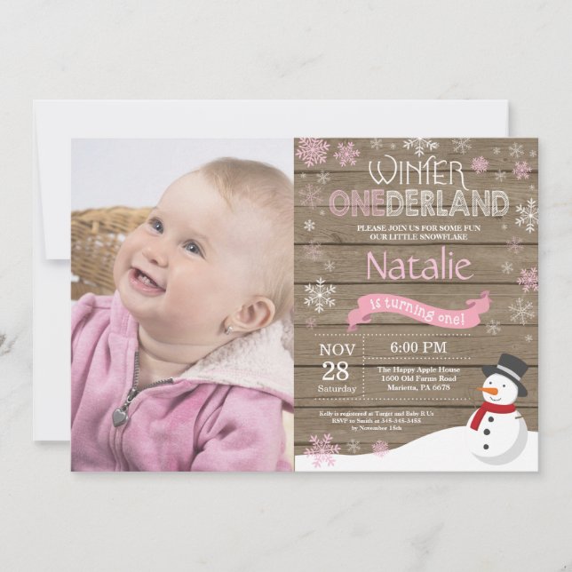 Rustic Winter Onederland 1. Geburtstag Einladung (Vorderseite)