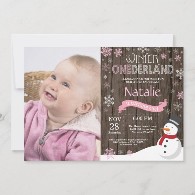 Rustic Winter Onederland 1. Geburtstag Einladung (Vorderseite)