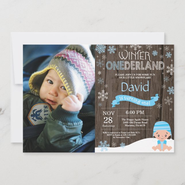 Rustic Winter Onederland 1. Geburtstag Einladung (Vorderseite)
