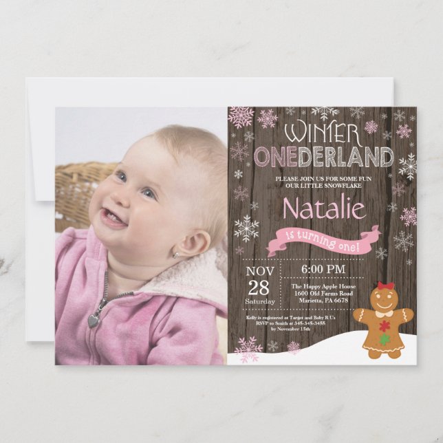 Rustic Winter Onederland 1. Geburtstag Einladung (Vorderseite)
