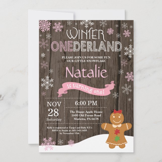 Rustic Winter Onederland 1. Geburtstag Einladung (Vorderseite)
