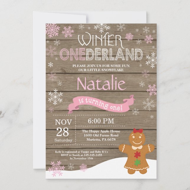 Rustic Winter Onederland 1. Geburtstag Einladung (Vorderseite)