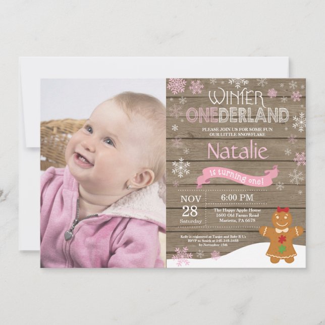 Rustic Winter Onederland 1. Geburtstag Einladung (Vorderseite)