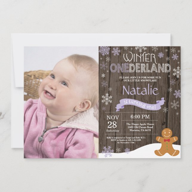 Rustic Winter Onederland 1. Geburtstag Einladung (Vorderseite)