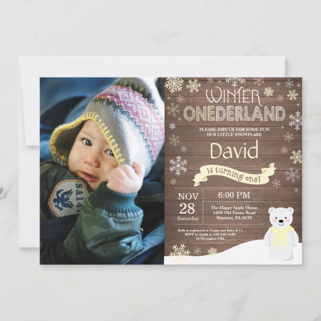 Rustic Winter Onederland 1. Geburtstag Einladung (Vorderseite)