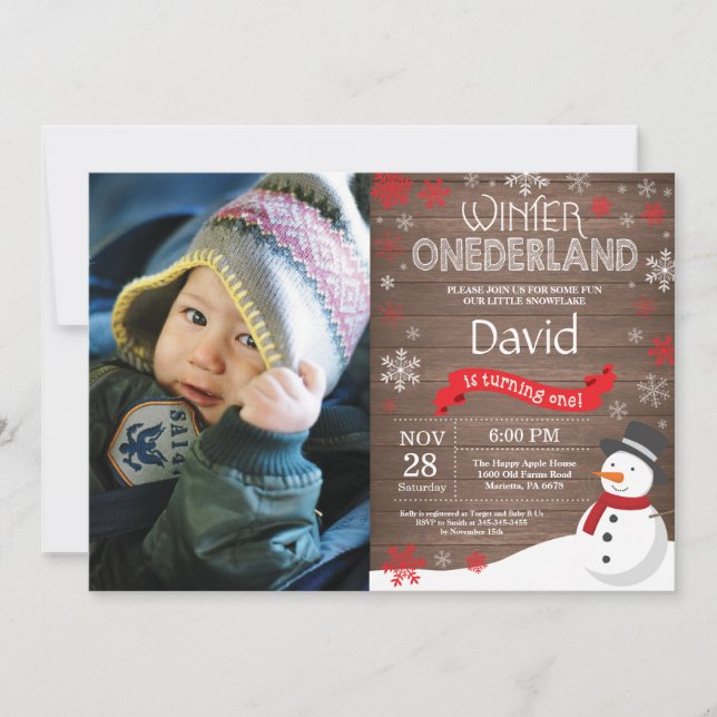 Rustic Winter Onederland 1. Geburtstag Einladung (Vorderseite)