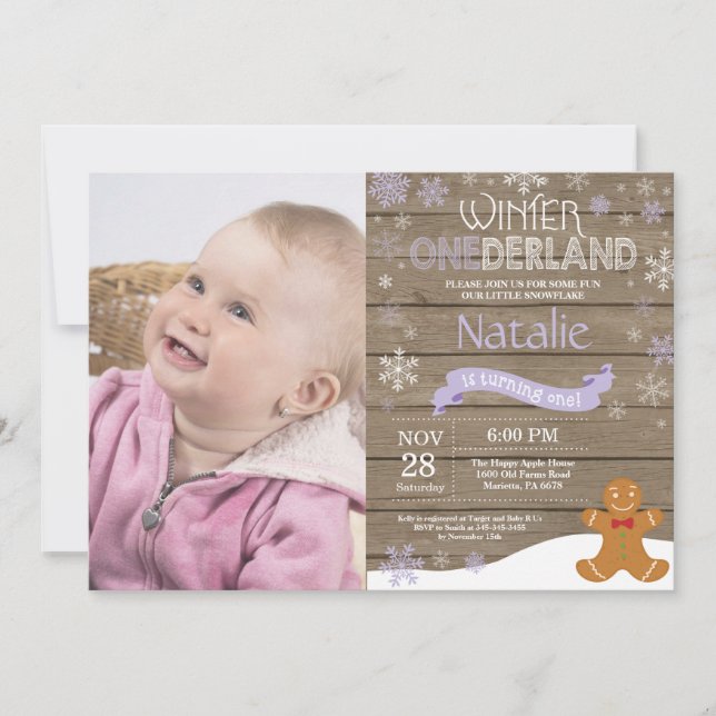 Rustic Winter Onederland 1. Geburtstag Einladung (Vorderseite)
