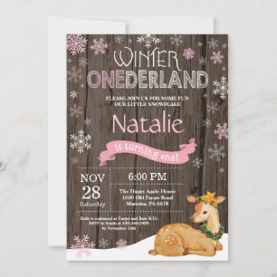 Rustic Winter Onederland Deer 1. Geburtstag Einladung