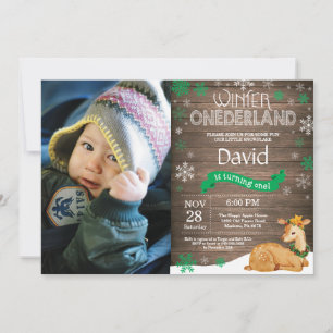 Rustic Winter Onederland Deer 1. Geburtstag Einladung