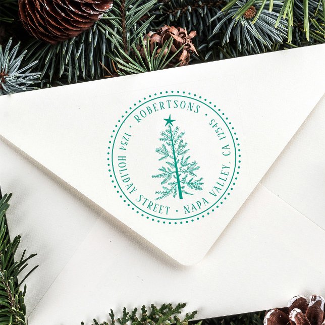 Rustic Winter Pine Tree Return Address Gummistempel (Von Creator hochgeladen)