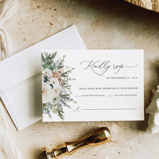 Rustic Winter Pinecone Wedding RSVP Card Karte (Von Creator hochgeladen)