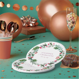 Rustic Winter Poinsettia Red Christmas Wedding Pappteller