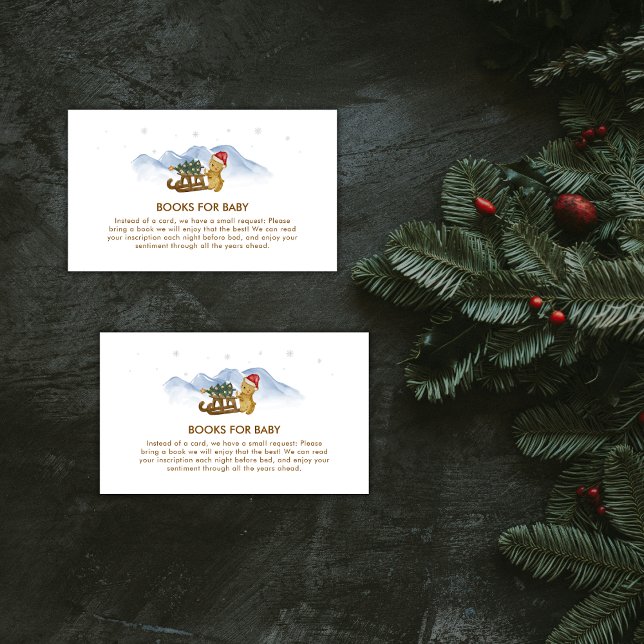 Rustic Winter Sleigh Bear Books For Baby Shower Begleitkarte (Rustic Winter Sleigh Bear Books For Baby Shower Enclosure Card)