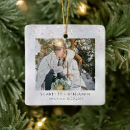 Rustic Winter Snow Engagement Photo Keramikornament
