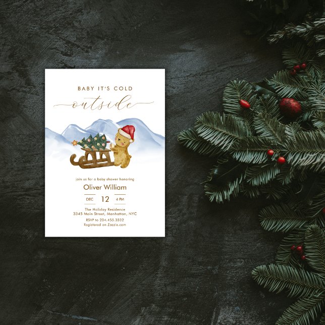 Rustic Winter Woodland Sleigh Bear Baby Shower Einladung (Rustic Winter Woodland Sleigh Bear Baby Shower Invitation)